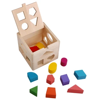 

Wooden Thirteen Hole Puzzle Box Geometric Shape Matching House Wooden Shape Sorting Box Baby Cognitive And Matching Building B