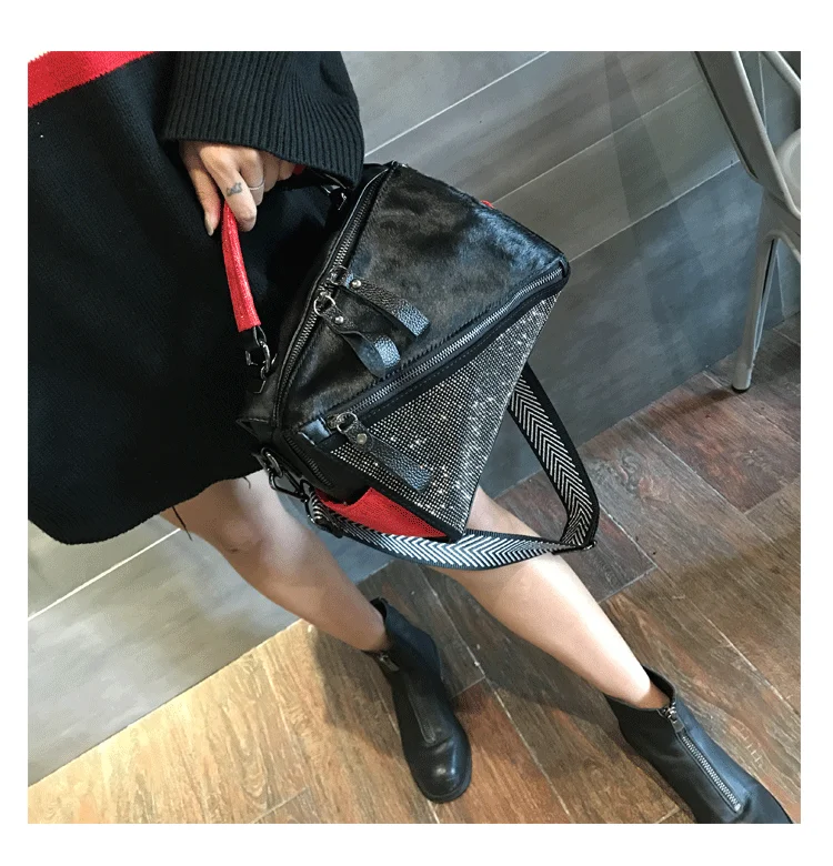 Fashion Horse Hair Messenger Bags Diamonds Satchels Horse Hair Patchwork handbag adies hand bags Diamonds Patchwork handbags