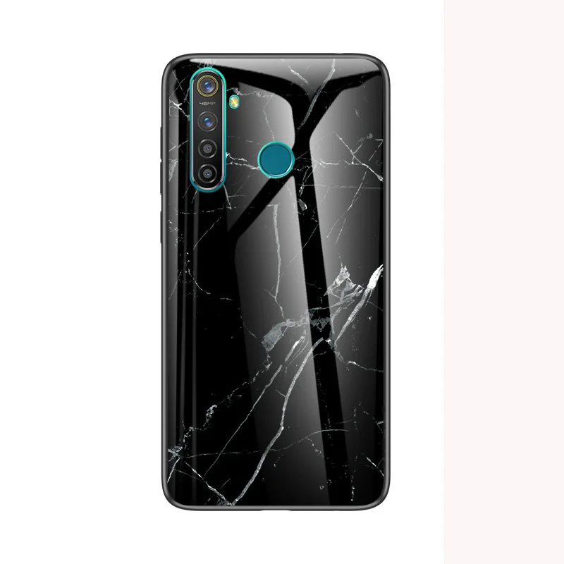 Для Oppo Realme5 чехол для телефона мраморный жесткий чехол из закаленного стекла для Oppo Realme 5 Чехол RMX1911 градиентная защитная задняя крышка для телефона - Цвет: Черный