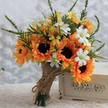 Подсолнух Свадебный букет шелковые свадебные цветы искусственные цветы букет невесты настоящие на ощупь цветы фотостудия реквизит