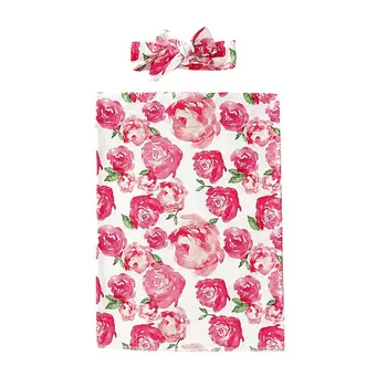 

2Pcs/set Newborn Bow-knot Hair Band Floral Printed Blanket Infants Wrapped Towel XXFE