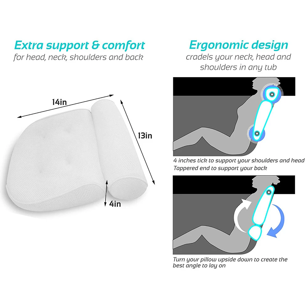 Спа Ванна Подушка дышащая Шея плечо Нескользящая присоска Подушка под голову