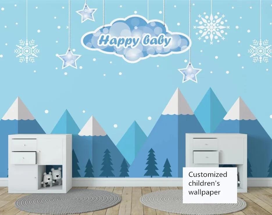 Childrens room background wallpaper Customized modern Nordic hand painted pink clouds starry sky 14 QQ截图20200513231507