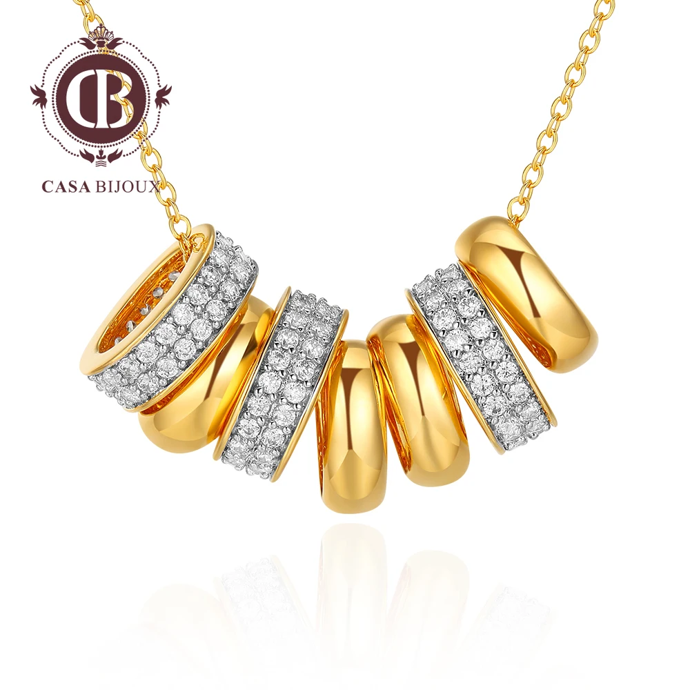 

CASABIJOUX Gold Color Fashionable Multiple Circles Pendant Necklaces with Zircon For Women Fashion Jewelry