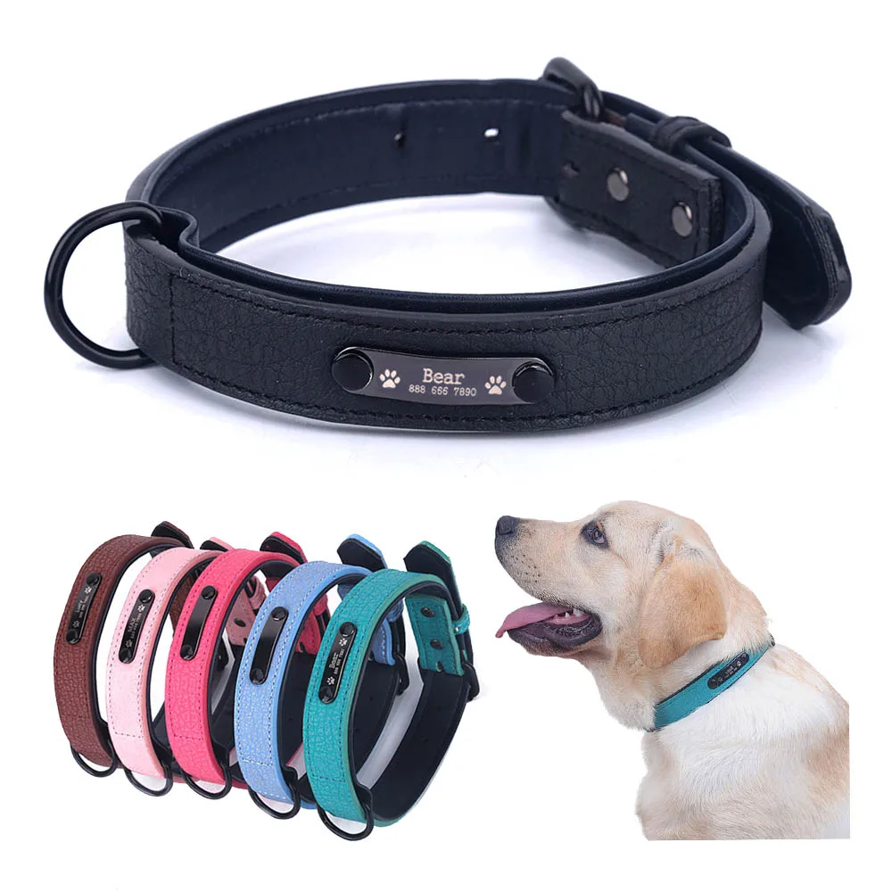 

Personalized Dog Collars Adjustable Leather Pet Collar Custom Name ID Tags For Small Medium Large Dogs Free Engraving S-XXL 1PCS