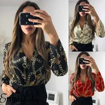 

Ladies Fashion Sexy Floral Tuxedo Wrap Over Satin Bodysuit Leotard Top Jumpsuit Streetwear Overalls for women 2019