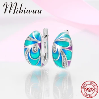 

Mikiwuu Natural cyan-blue Feather pattern Earrings 925 Sterling Silver Stud Earrings Designer Jewelry Fine Handmade Enamel Gift