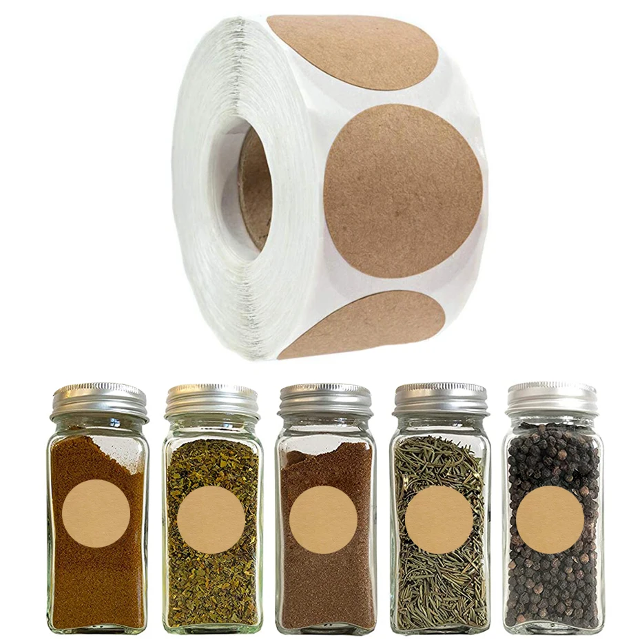 Label Stickers Containers Organizers Glass Spice Mason Brown Jars Round for Adhesive