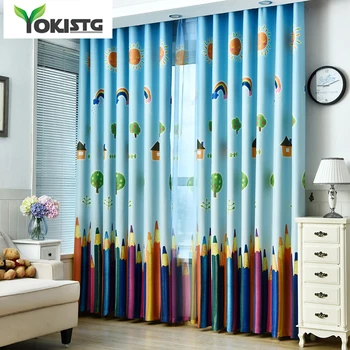 

YokiSTG Blackout Curtains For Living Room Bedroom Children Cartoon Pencils Curtains For Kids Boys Lovely Window Treatment Drape