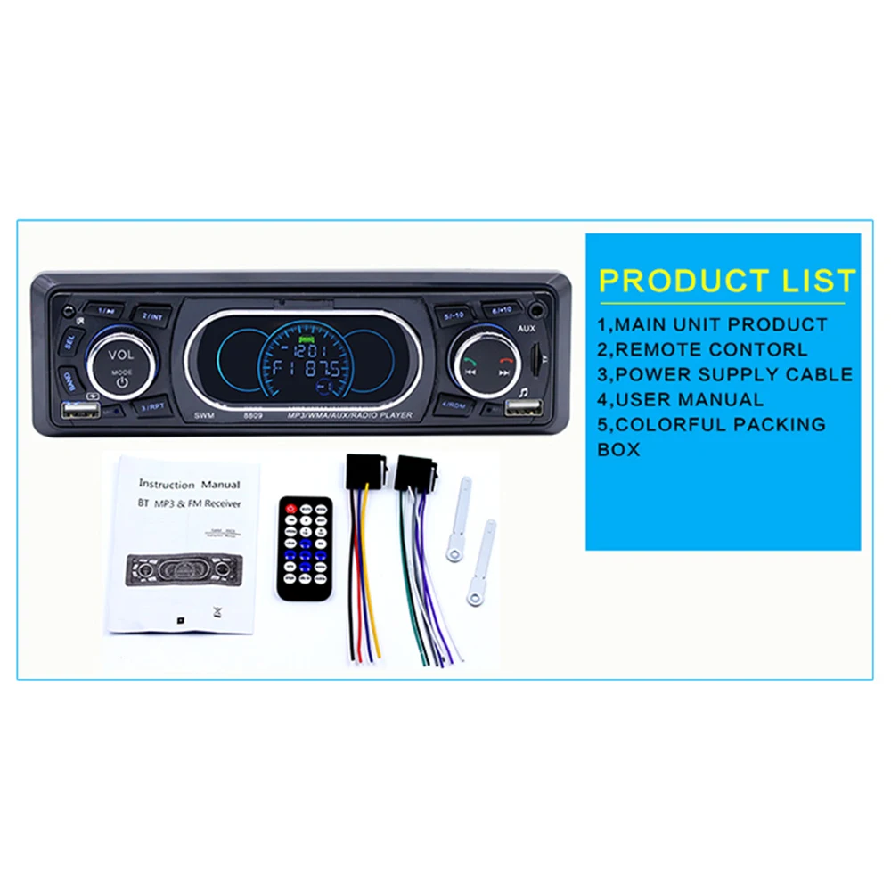 XIAOMI SWM 8809, стерео аудио пульт дистанционного управления, 12 В, универсальный автомобильный смарт-плеер, mp3 плеер, AUX, TF, USB, FM, Bluetooth, автомобильное радио, u-диск
