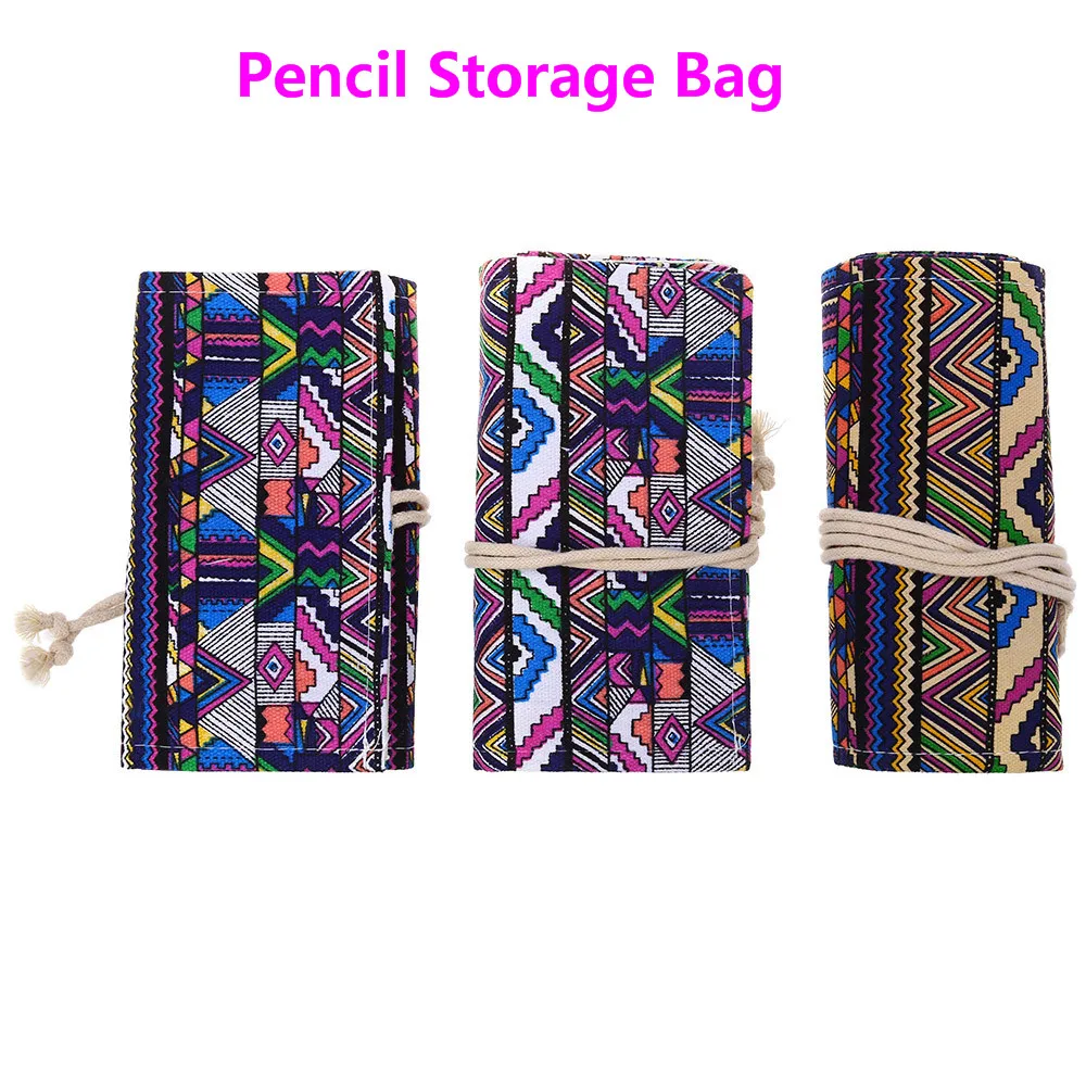 Fashion Storage Bag For Pen 36 48 72 Slots Canvas Wrap Portable Roll Up Pencil Bag Pen Case Holder Storage for Pencil organizer0