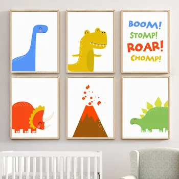 

Cute Cartoon Dinosaur volcanic Quotes Wall Art Canvas Painting Nordic Posters And Prints Wall Pictures For Kids Room Home Decor