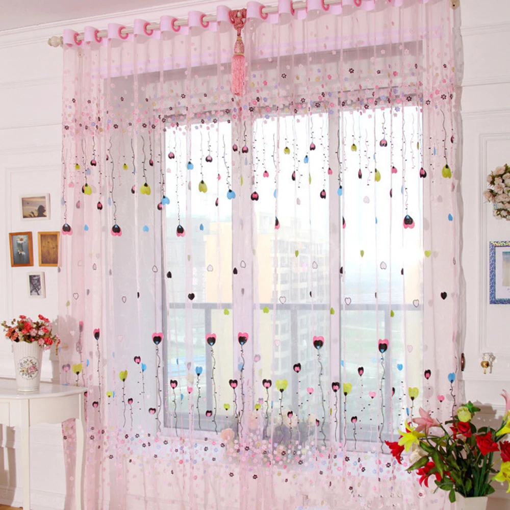 1*Curtain Panel Bedroom Heart Pattern Tulle Voile Window Curtain Panel Sheer Scarf Valances Net high quality