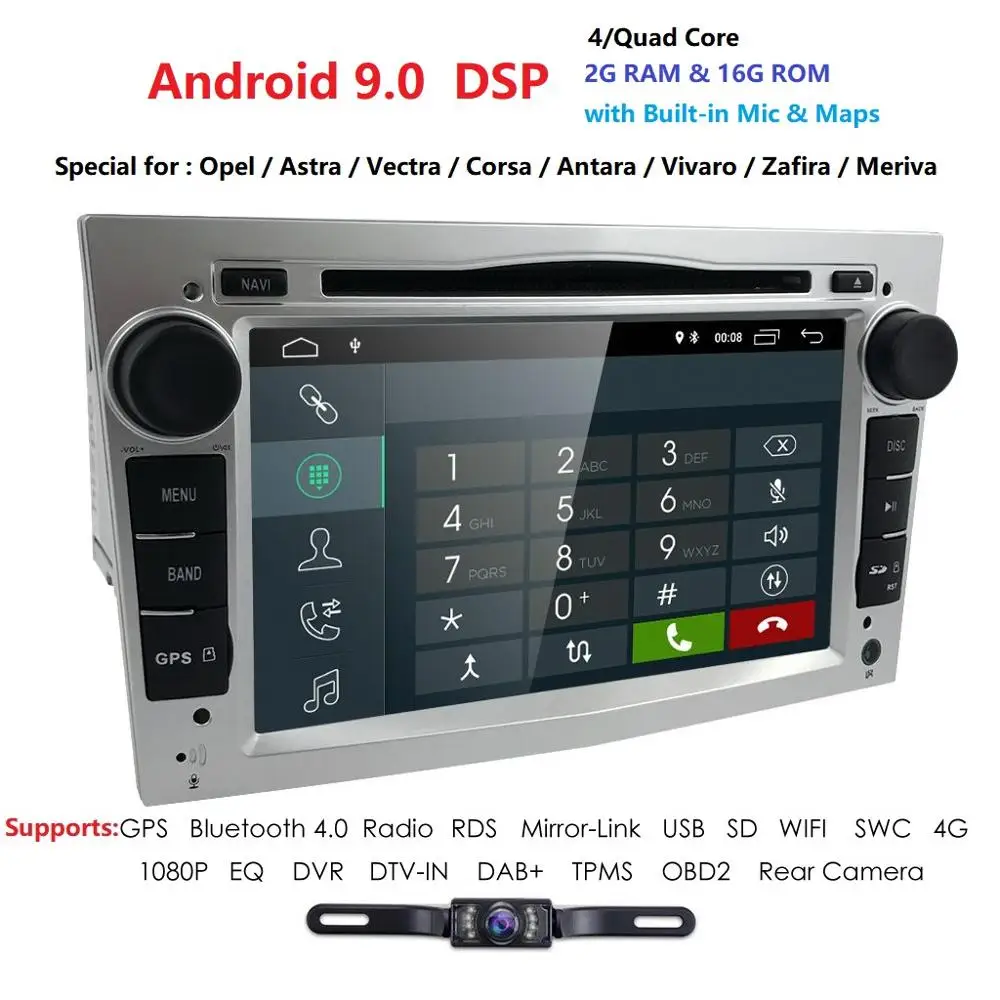 Ips DSP Авторадио 2GB Android9.0 2 DIN Автомобильный gps для opel Vauxhall Astra H G J Vectra Antara Zafira Corsa Vivaro Meriva Veda DVD