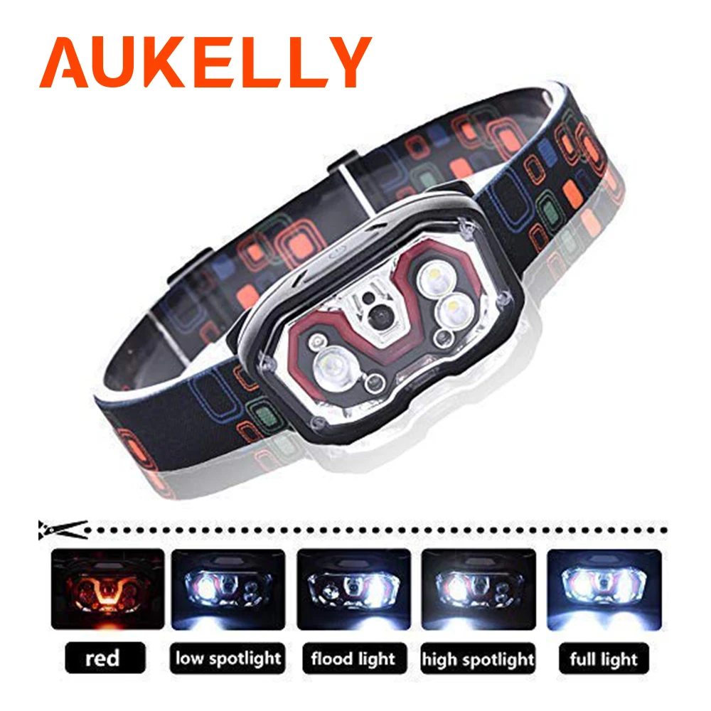 

Motion Sensor Headlamp 300 Lumens Bright Light 5 Modes LED Flashlight USB Rechargeable Waterproof Head Light for Running Hiking