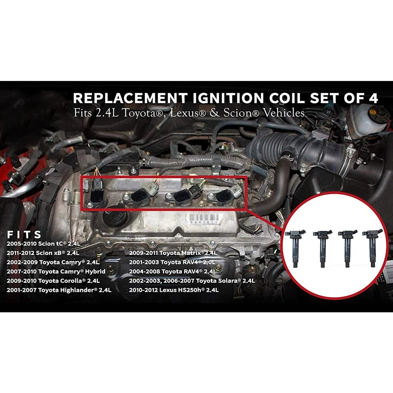 90919-02244 4 шт. Катушка зажигания для Toyota Camry Corolla Solara, RAV4 Scion TC XB Lexus HS250H 2.0L 2.4L и многое другое