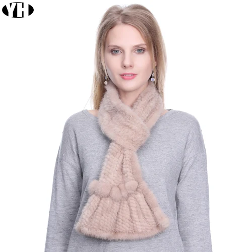 Luxury women real mink fur scarf fashion lady winter muffler knitted genuine mink fur neckerchief brand fur scarves - Цвет: pink