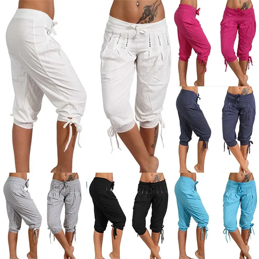De talla grande de las mujeres ocasionales de Color con lentejuelas falda lazo pantalones Capri