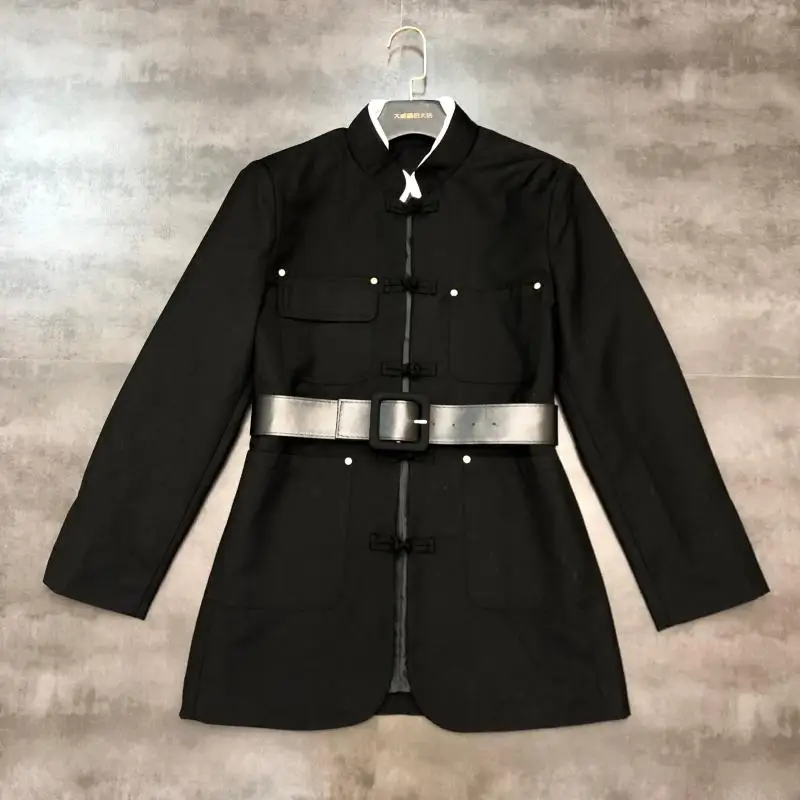 

2019 autumn new Chinese style collar collar buckle design belt belt jacket female