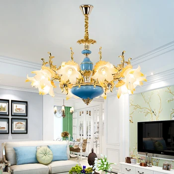 

European chandelier luxury living room lamp modern minimalist French blue chandelier bedroom crystal gold chandelier E14 lamps