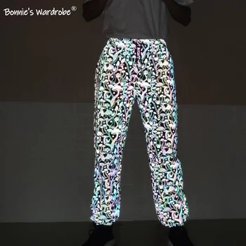 

Autumn Trousers Cartoon Mushroom Print Color Reflective Pants For Men And Women The Same Large Size Hip-hop Long Pants Sale 2020