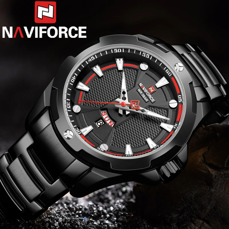 NAVIFORCE мужские наручные часы водонепроницаемые Авто Дата Неделя мужские часы армейские бизнес из нержавеющей стали спортивные, военные кварцевые мужские часы 9161