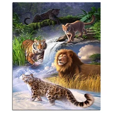 "Тигр, Лев, леопард" 5D DIY Алмазная картина животные полная квадратная Алмазная вышивка продажа картина мозаичная живопись стразами(China)