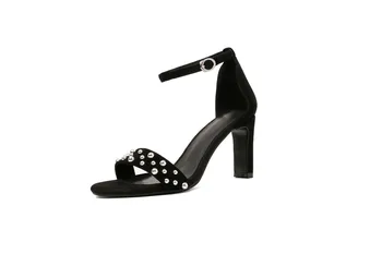 

Kmeioo Women Summer High Heels Sandals Thin Heel comfortable Genuine leatherRivet Peep Toe dressing Party Shoes 8cm