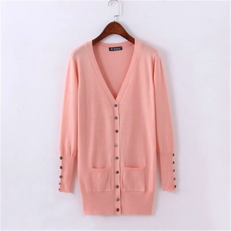 autumn fashion Spring women's sweater V-neck button knitted sweater ladies'Cardigan Candy Color sweater knitwear PZ2012 - Цвет: Розовый