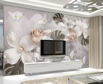 

CJSIR Wallpaper Mural Home Decoration 3d Embossed White Pearl Flower Nordic Retro TV Background Walls Mural 3d Wallpaper Decors