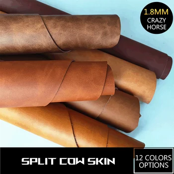

12 colors crazy horse skin leather for needlework 1.8 mm vegetable tanned genuine leather eco wax leather skin belt for bags