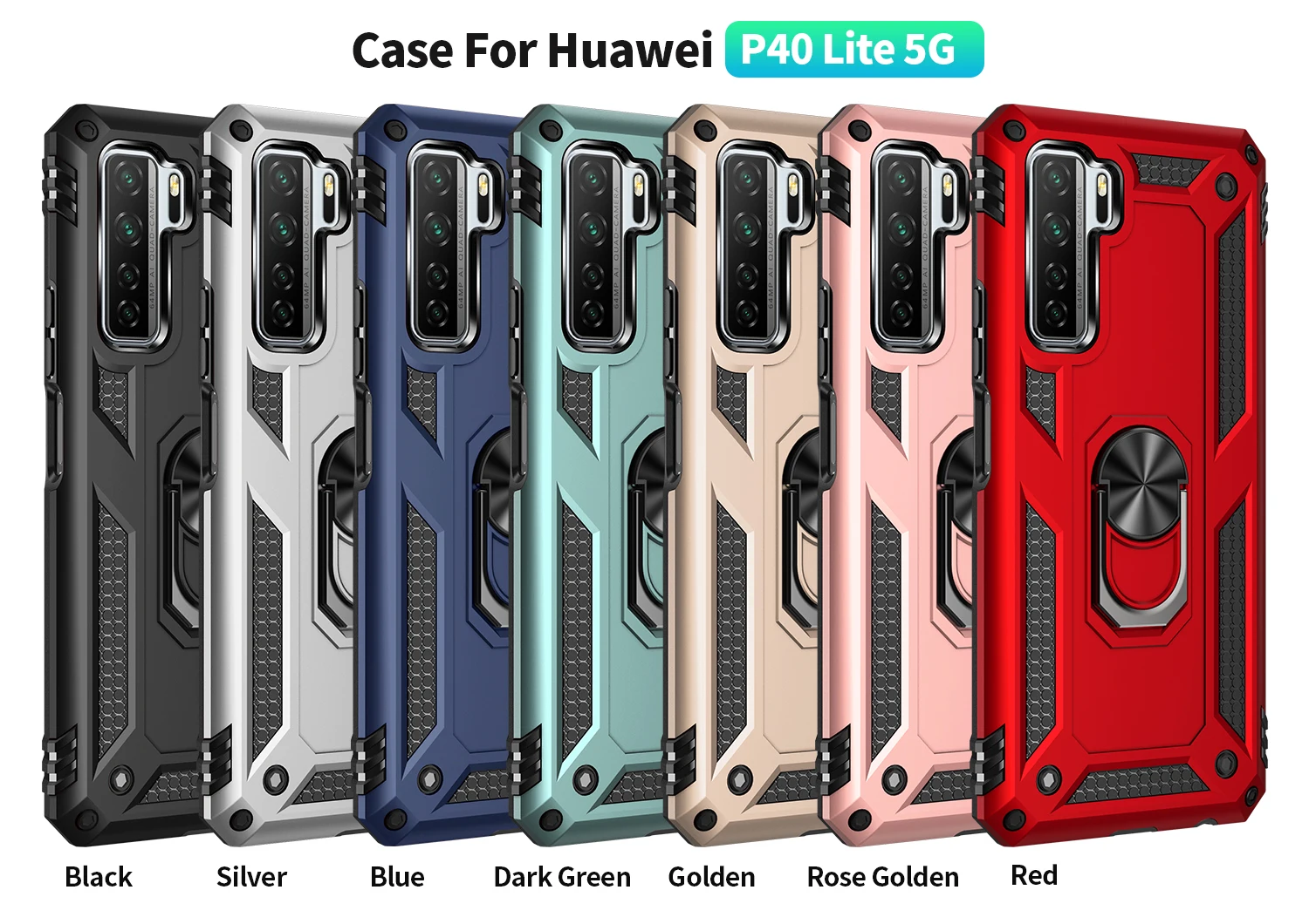 Shockproof Armor Phone Case For Huawei P40 LITE MATE40 LITE PSMRT 2020  Stand Magnetic Ring Kickstand Bumper Hard PC Cove images - 6