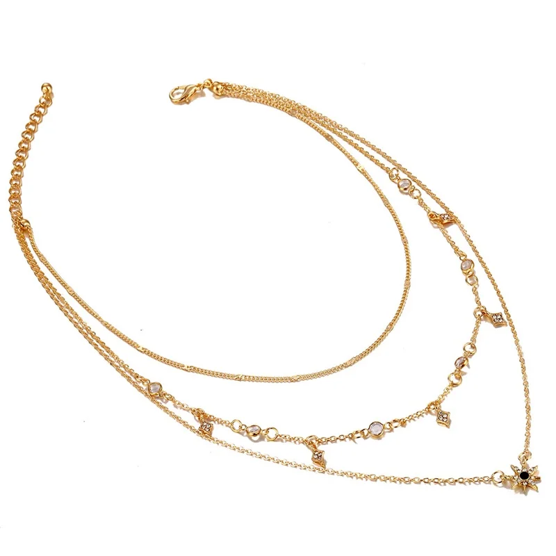 Колье золотого цвета Цепочки и ожерелья для женщин Короткие Кристалл звезды Подвеска, цепочка, ожерелье и кулоны шнурки бархатные Чокеры