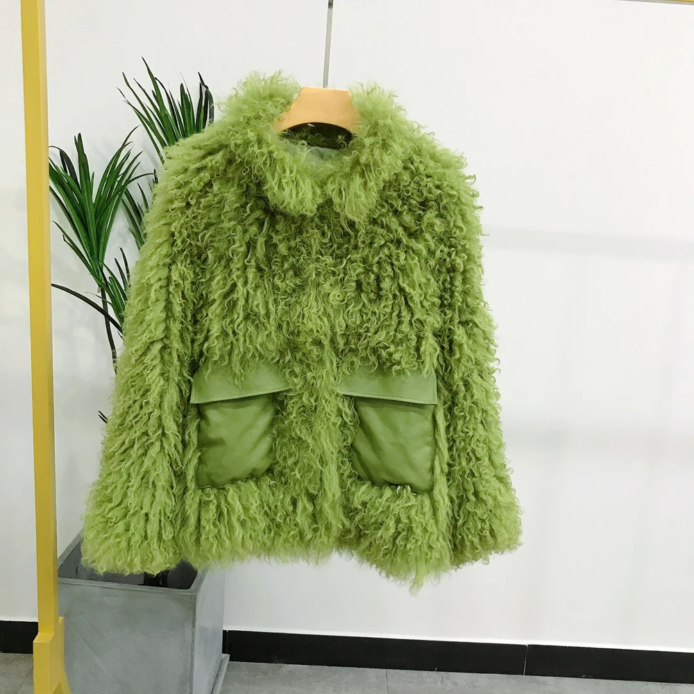 Top Grass Green Color AU1036 Quick Shipping New Fashion 100% Real Hand Knit Sheep Fur Overcoat 2020 3 Top Grass Green Color AU1036 Quick Shipping New Fashion 100% Real Hand Knit Sheep Fur Overcoat 2020 3