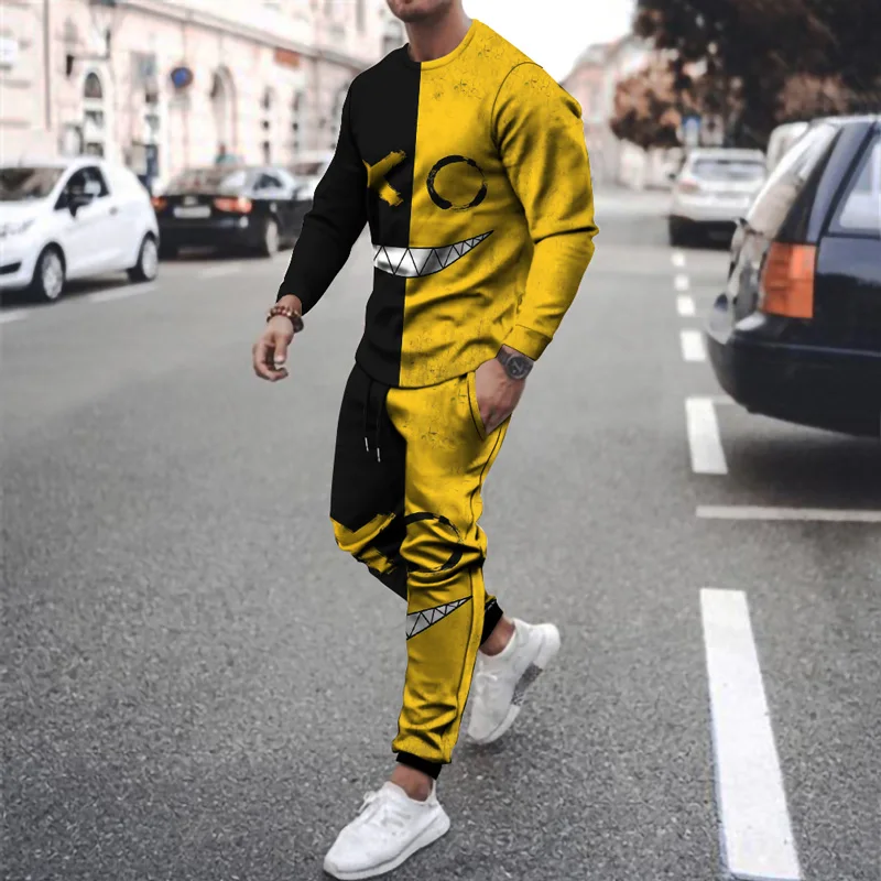 2021 Autumn and Winter Sports Pants + Round Neck T-shirt Men's Suit 3D Printing XOXO Pattern Clothing Casual | Мужская одежда
