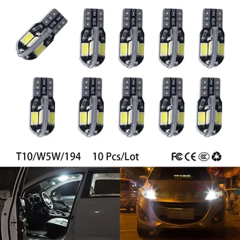

10 pièces T10 LED voiture intérieur ampoule Canbus sans erreur W5W blanc 194 8LED voiture côté cale lumière blanc chaud lampe