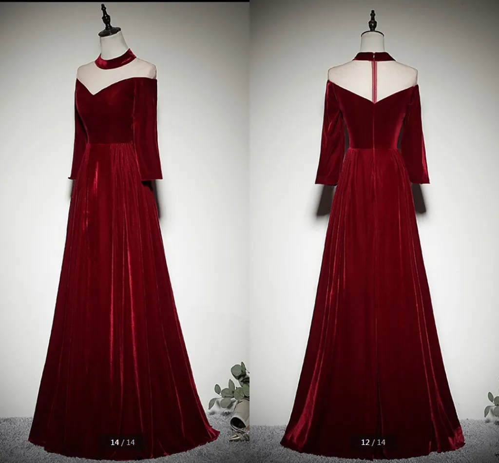Vestido de festa винное бархатное ТРАПЕЦИЕВИДНОЕ ПЛАТЬЕ С Длинным Рукавом для выпускного вечера, сексуальное Элегантное Длинное Платье с открытой спиной для выпускного вечера, горячая Распродажа, вечернее платье