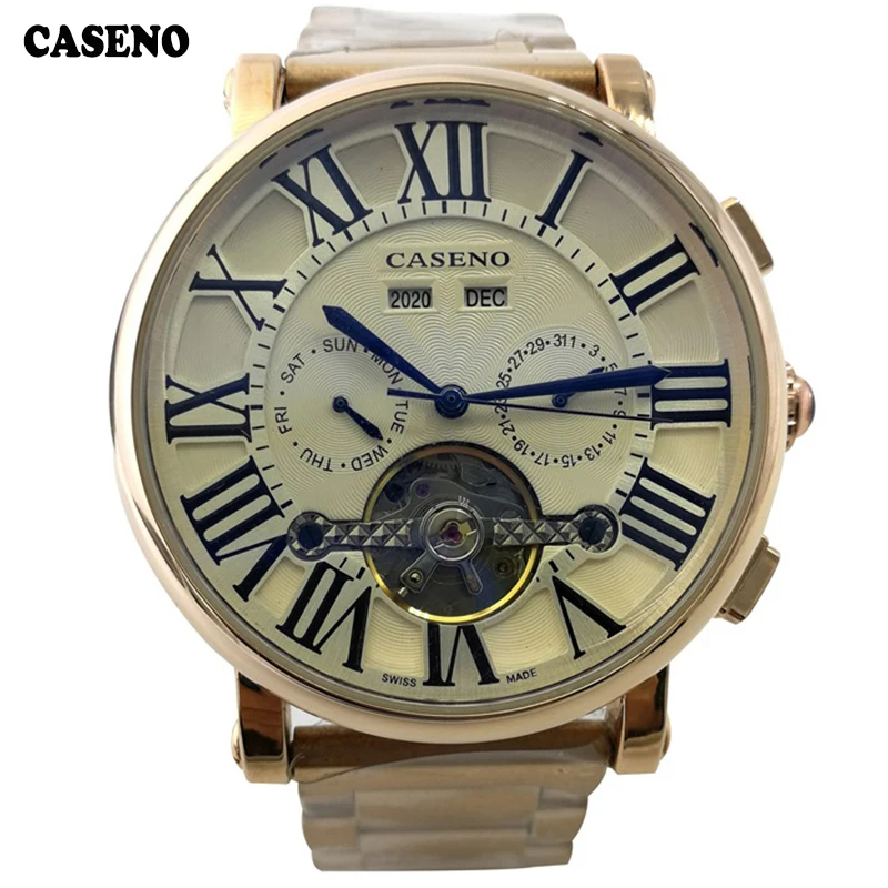 

Watch Mens Tourbillon Automatic Mechanical Watch Men Top Luxury Brand Waterproof Watches Perpetual Calendar Wristwatch CASENO
