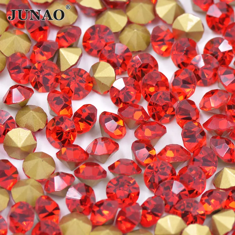 

JUNAO SS 6 8 10 12 16 20 30 Red Color Glass Nail Rhinestone Appliques Point Back Strass for Face Nail Crystal Stickers Crafts