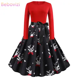 Bebovisi, новинка 2019, Осеннее женское платье размера плюс, элегантное, винтажное, из кусков, красное, черное, Бандажное платье, для