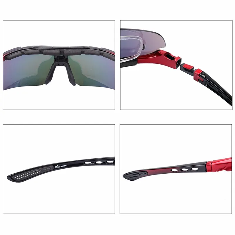 WEST BIKING Cycling Glasses Polarized Bike Bicycle Sunglasses 5 Lens Windproof Anti-fog With Mypia Frame Sport MTB Bike Glasses