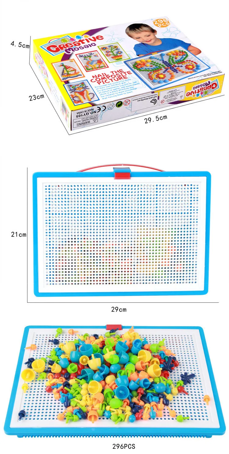 [Funny] DIY гриб пазл для ногтей игра-головоломка креативная мозаика Pegboard Детская образовательная корзина для игрушек+ Pegboard+ 296 шт Наборы для ногтей