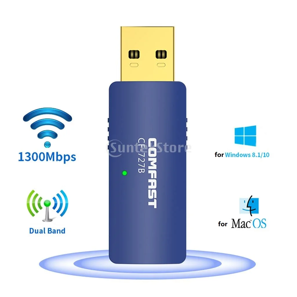 1300Mbps USB WiFi Adapter, Dual Band 5GHz / 2.4GHz Wireless Adapter for PC/Desktop/Laptop