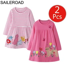 SAILEROAD 2 шт. Детские Платья для Девочек Кошка Аппликации Осень Зима Детский Костюм Новорожденных Девочек Одежда Дети Платье Принцессы Свадебные Платья
