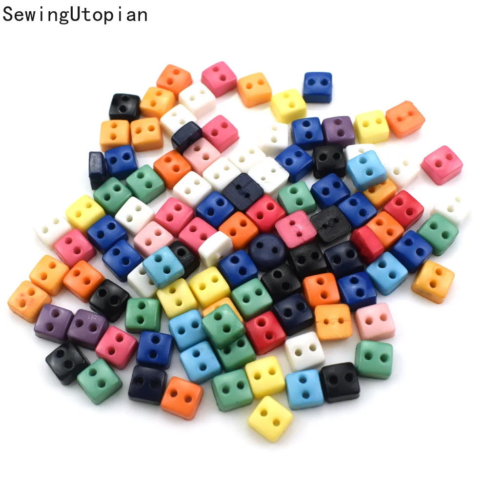 

100PCS 6mm 2 Hole Square Cartoon Resin Buttons for Baby Kids Clothes Sewing Buttons Scrapbooking Garment DIY Apparel Accessories