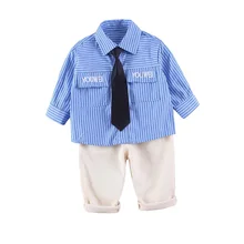 Ensemble de vêtements de printemps pour bébés garçons, 2 pièces/ensemble, chemise et pantalon rayés en coton, vêtements de sport pour enfants, nouvelle collection
