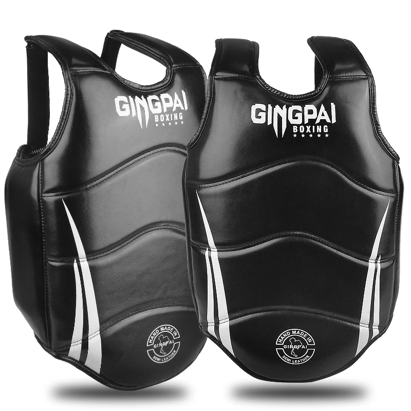 Body Chest Spine Protector Vest Protective GINGPAI Chest Guard for Men & Women PU Leather Boxing Body Protector Kickboxing Martial Arts Muay Thai MMA Armour 