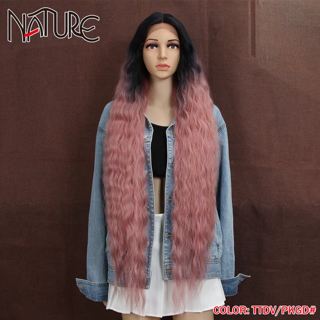 Nature Hair 38Inch Loose Wave Lace Wig Cosplay Ombre Blonde High Temperature Fiber Long Wavy Hair Synthetic Wigs For Black Women TTDV-PKGD