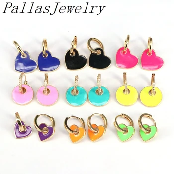 

5Pairs, Round Heart Shaped Drop-Earrings Multicolor Enamel Dangle Earrings Elegant Jewelry For Friend Lover Jewelry Gift