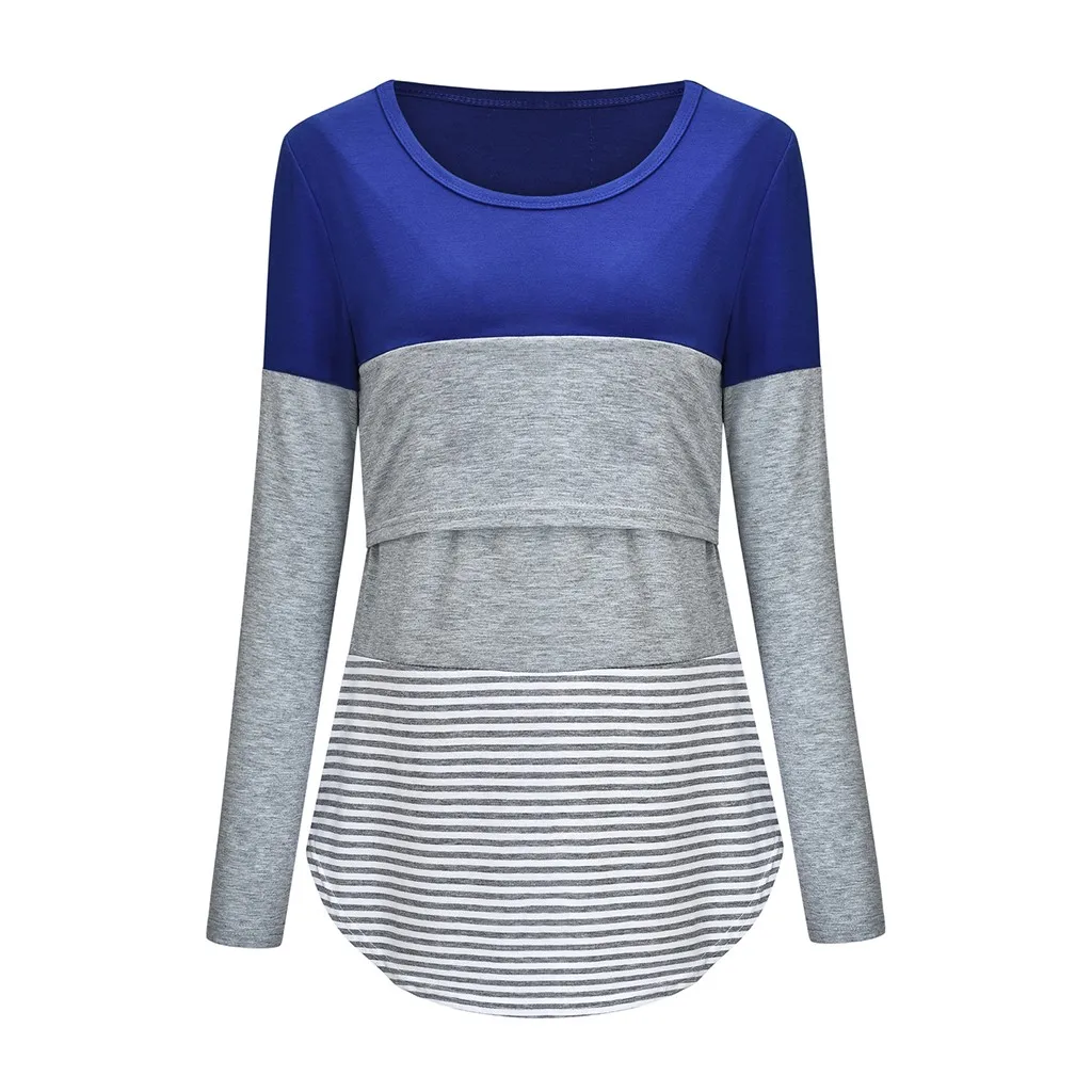 Maternity Clothes Breastfeeding Tops Loose Pregnancy Blouse Striped Print T-shirt Maternity Tops Soft Cotton Pregnant Clothing